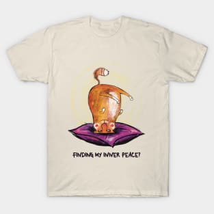 Funny orange, ginger, Cat trying to find inner peace with yoga T-Shirt